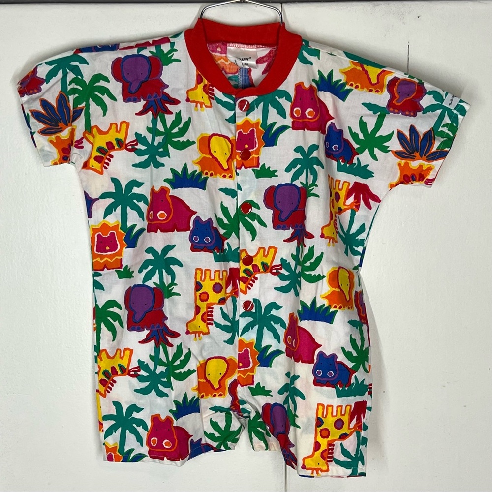 Flap Happy Boy’s Girl’s Unisex Colorful Zoo Animals 3T One Piece Shortall